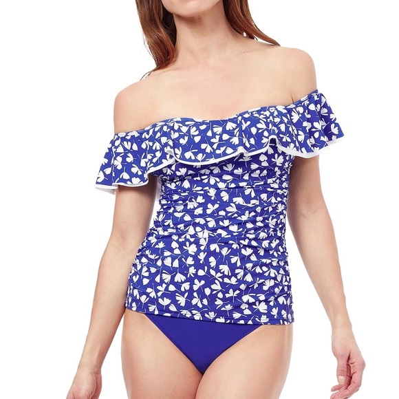 NWT Women’s Profile By Gottex Summer Take Off Shoulder Tankini Top In Size 6 - Picture 1 of 6
